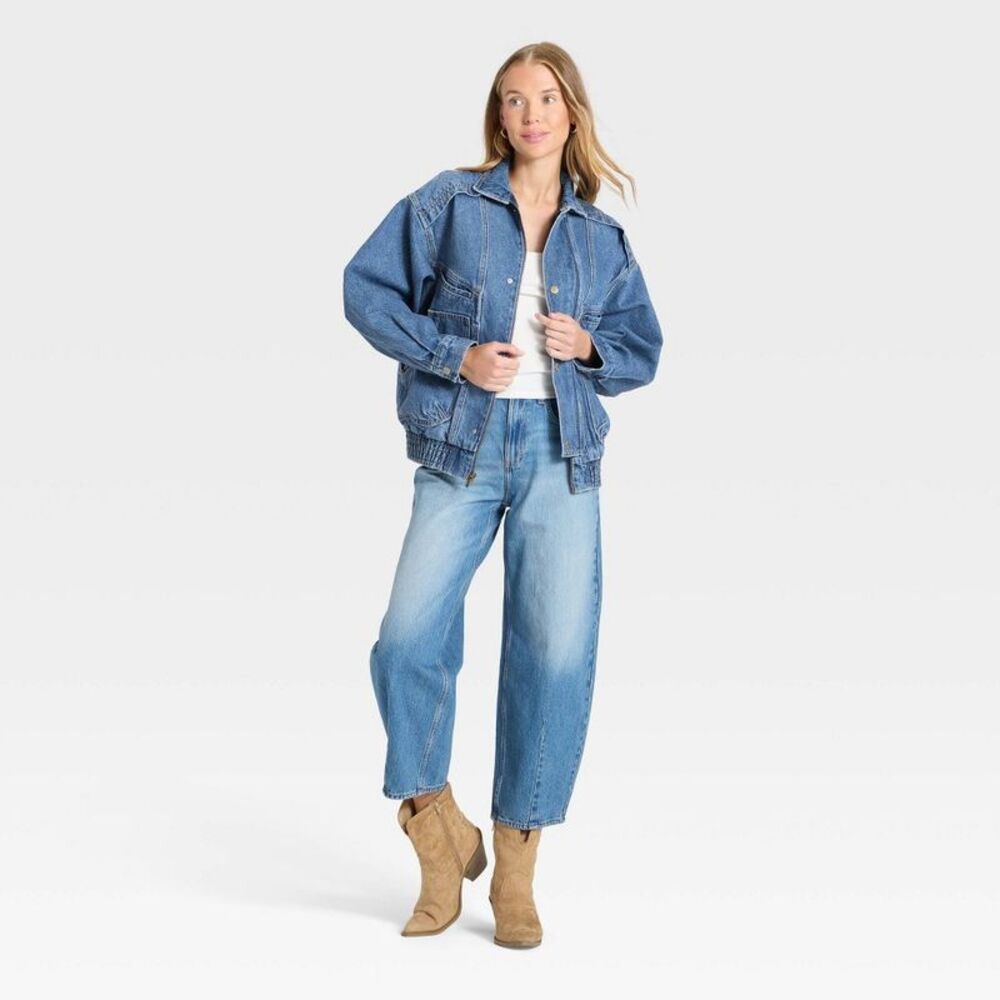 Universal Thread - Women's Relaxed Bomber Denim Jacket - Universal Th Blue - Picture 3 of 4